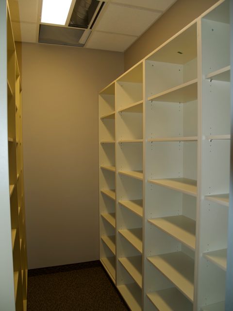 shelving in customer service storage room