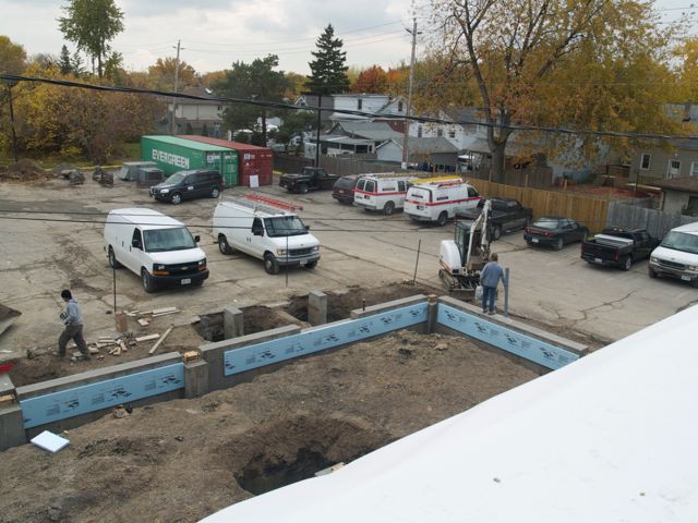 looking out over the footings for the addition